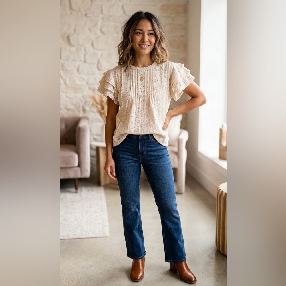 Anthropologie cream/ oatmeal ruffle sleeve top